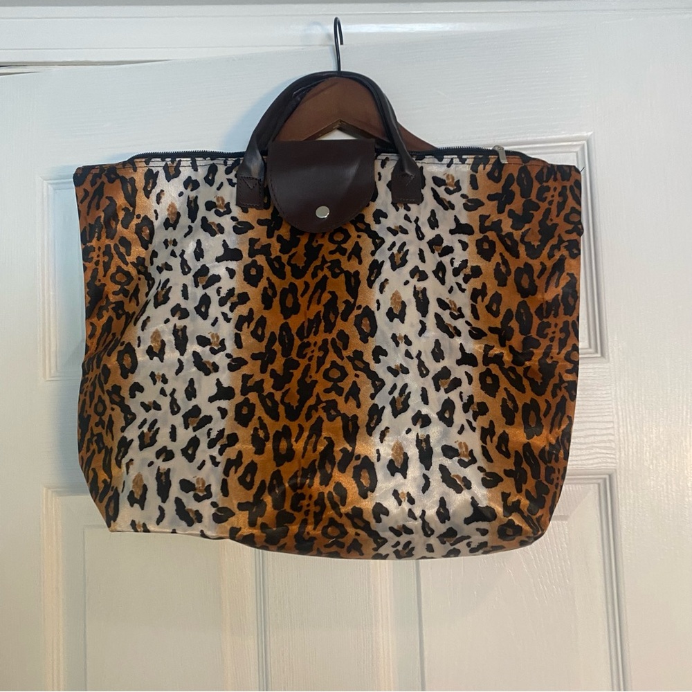 The Lakeside collection foldable tote bag, leopard print